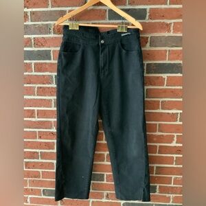 Womens assymetrical black straight leg jean